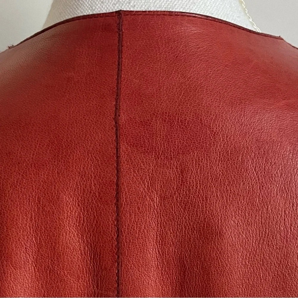 Longchamp • Authentic Red Lamb Leather Button Front Coat - Picture 4 of 11